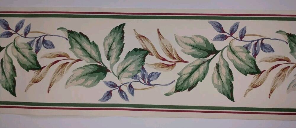 York Decorative Wall Border - Blue Green Brown Leaves 5 yds - Pre-pasted